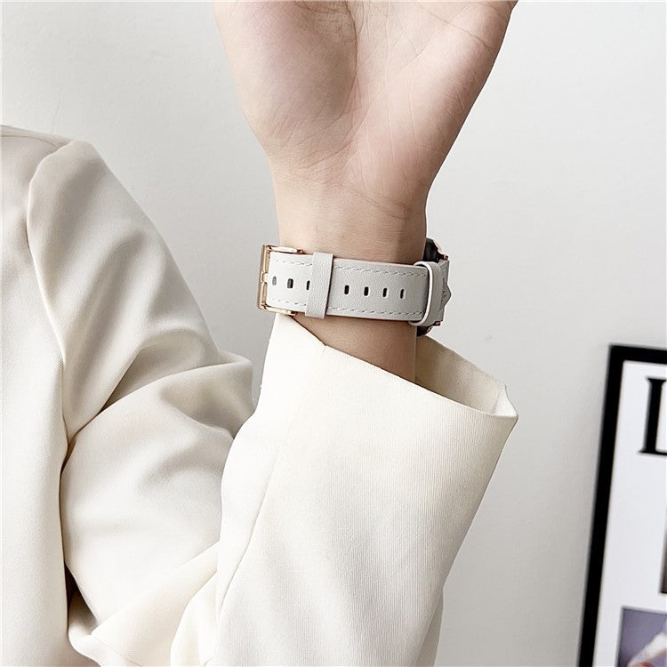 Strap For Apple Watch Series 10 42mm / 9 8 7 41mm / SE (2023) SE (2022) SE 40mm 6 5 4 / 3 2 1 38mm PU Leather Watch Band with Mesh - White