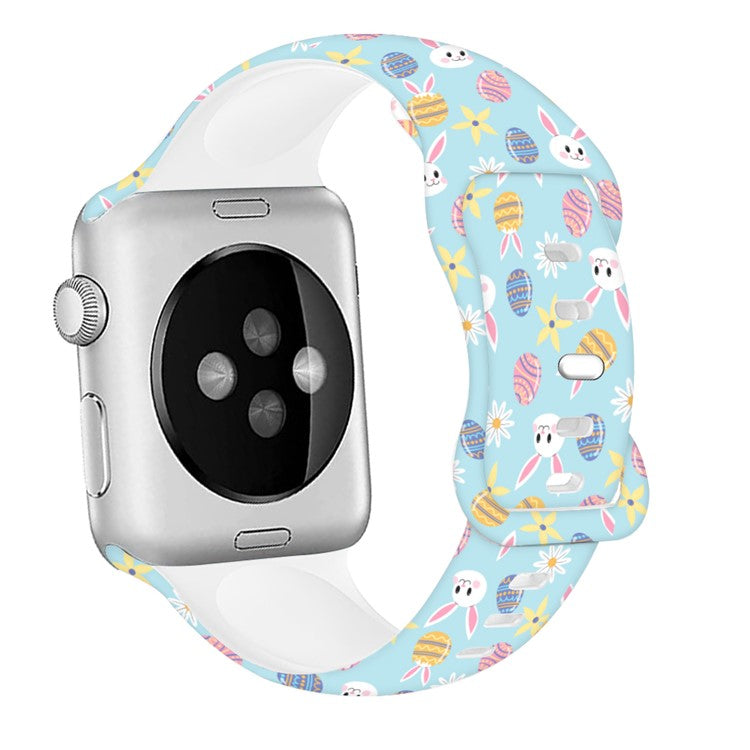 Sport Strap for Apple Watch Series 10 42mm / 9 8 7 41mm / SE (2023) SE (2022) SE 6 5 4 40mm / 3 2 1 38mm Silicone Pattern Watch Band - Easter Pattern 6
