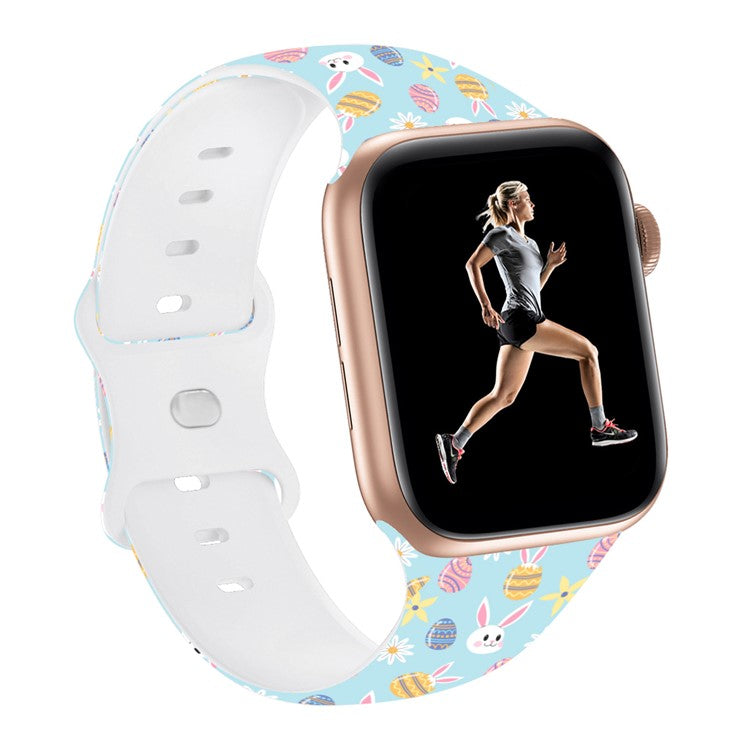 Sport Strap for Apple Watch Series 10 42mm / 9 8 7 41mm / SE (2023) SE (2022) SE 6 5 4 40mm / 3 2 1 38mm Silicone Pattern Watch Band - Easter Pattern 6