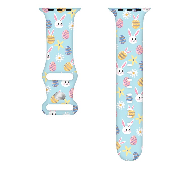 Sport Strap for Apple Watch Series 10 42mm / 9 8 7 41mm / SE (2023) SE (2022) SE 6 5 4 40mm / 3 2 1 38mm Silicone Pattern Watch Band - Easter Pattern 6