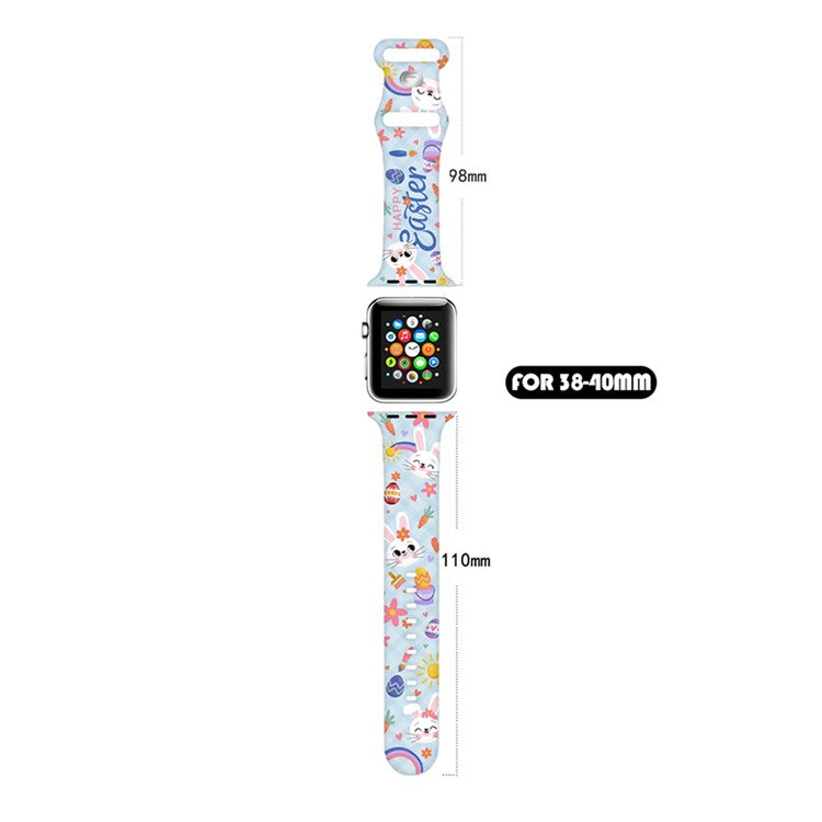 Sport Strap for Apple Watch Series 10 42mm / 9 8 7 41mm / SE (2023) SE (2022) SE 6 5 4 40mm / 3 2 1 38mm Silicone Pattern Watch Band - Easter Pattern 6