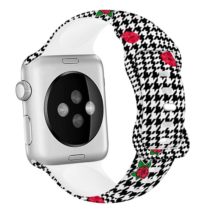 Sport Strap for Apple Watch Series 10 42mm / 9 8 7 41mm / SE (2023) SE (2022) SE 6 5 4 40mm / 3 2 1 38mm Silicone Pattern Watch Band - Lip and Rose 03
