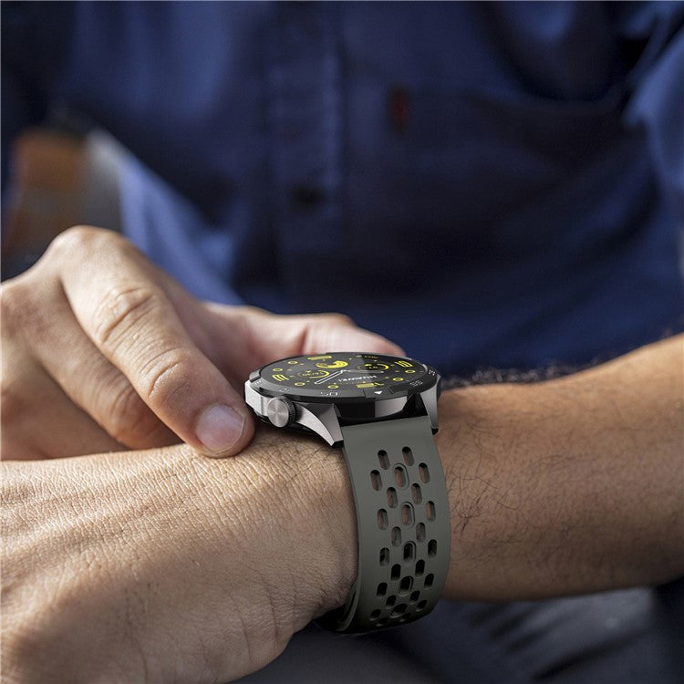 For Huawei Watch GT 4 41mm / Garmin Venu 3S / 2S 18mm Silicone Strap Hollow Watch Band - Dark Grey