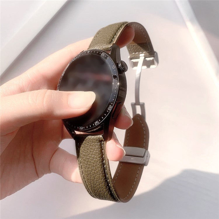 For Samsung Galaxy Watch3 45mm / Huawei Watch GT 4 46mm Leather Strap 22mm Magnetic Watch Band - Mud Grey