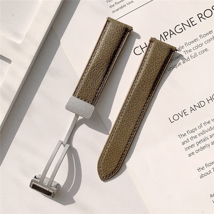 For Samsung Galaxy Watch3 45mm / Huawei Watch GT 4 46mm Leather Strap 22mm Magnetic Watch Band - Mud Grey