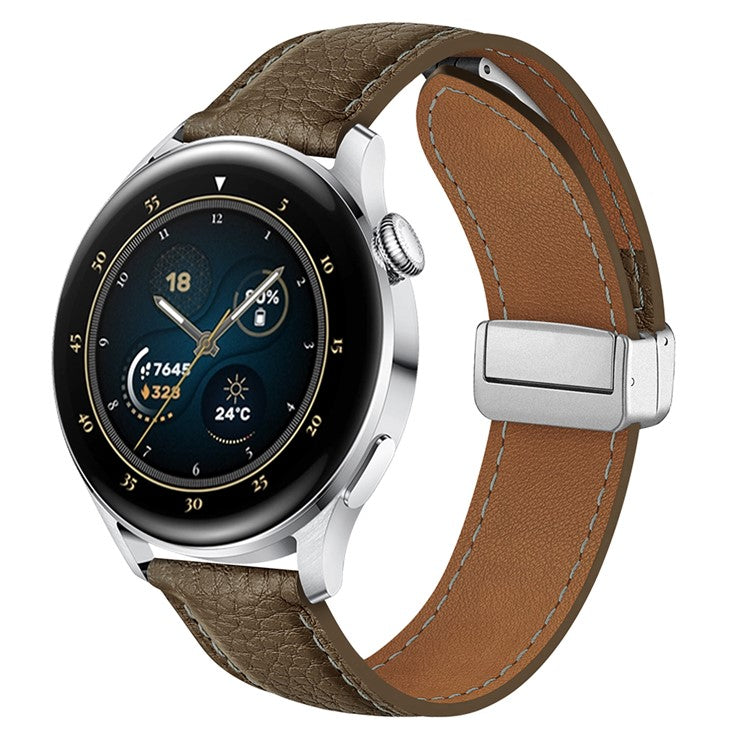 For Samsung Galaxy Watch3 45mm / Huawei Watch GT 4 46mm Leather Strap 22mm Magnetic Watch Band - Mud Grey