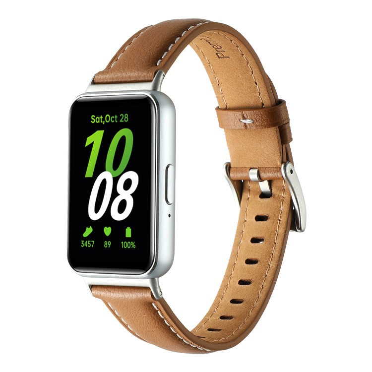 For Samsung Galaxy Fit3 Watch Band Cowhide Leather Strap Replacement - Light Brown