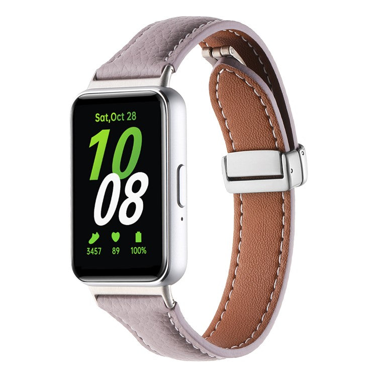 For Samsung Galaxy Fit3 Watch Band Slim Genuine Cow Leather Magnetic Replacement Strap - Purple