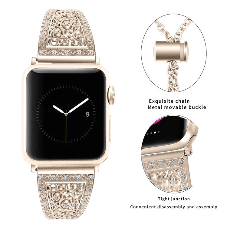 For Apple Watch 10 46mm / Ultra 2 / Ultra 49mm / 9 8 7 45mm / SE (2023) SE (2022) SE 6 5 4 44mm / 3 2 1 42mm Floral Slider Bracelet Strap - Retro Gold