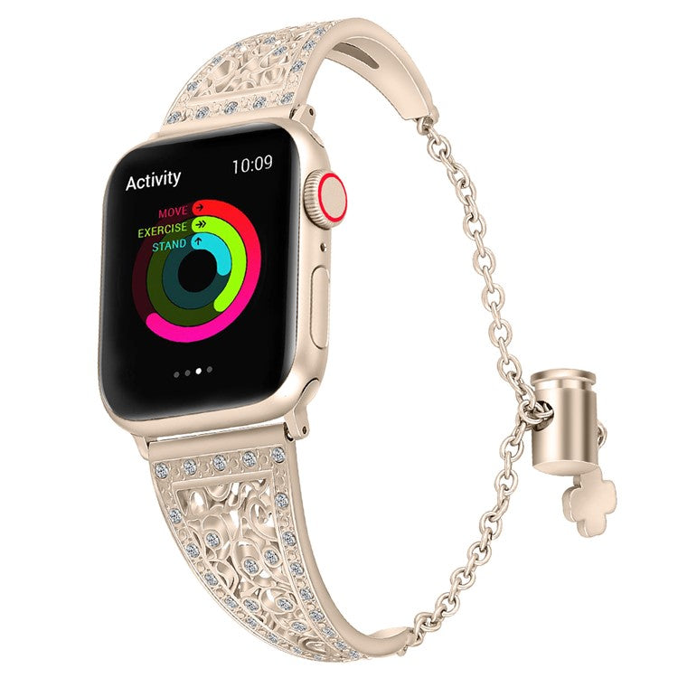 For Apple Watch 10 46mm / Ultra 2 / Ultra 49mm / 9 8 7 45mm / SE (2023) SE (2022) SE 6 5 4 44mm / 3 2 1 42mm Floral Slider Bracelet Strap - Retro Gold