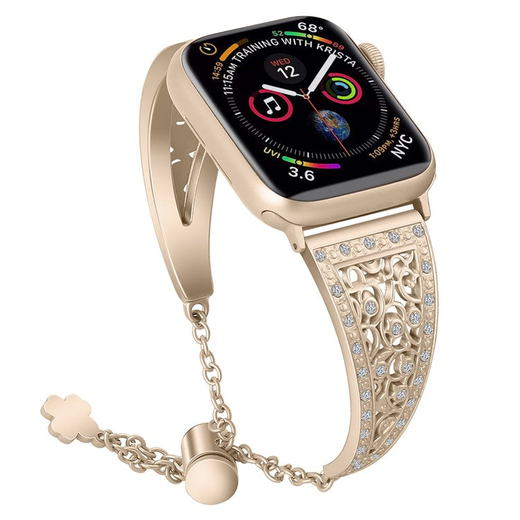 For Apple Watch 10 46mm / Ultra 2 / Ultra 49mm / 9 8 7 45mm / SE (2023) SE (2022) SE 6 5 4 44mm / 3 2 1 42mm Floral Slider Bracelet Strap - Retro Gold