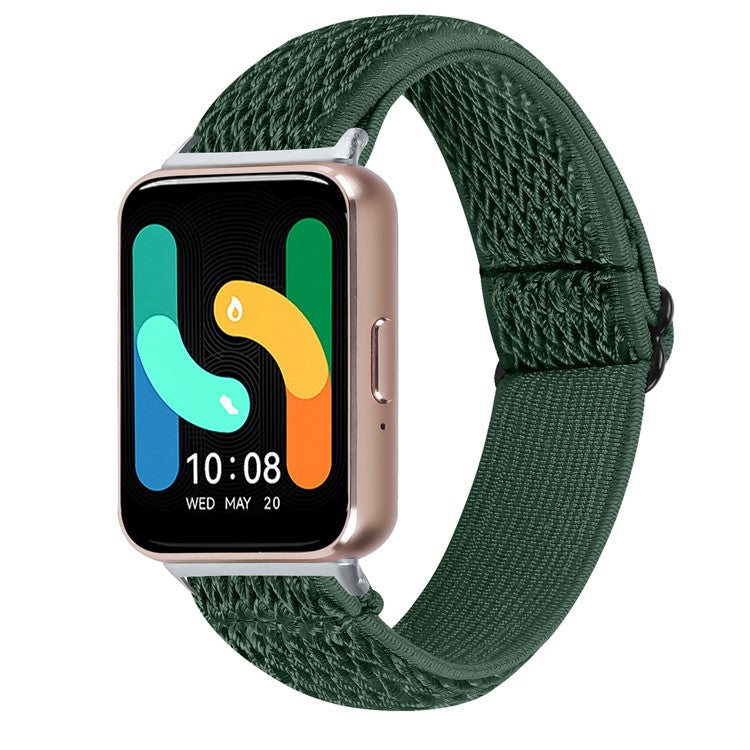 For Samsung Galaxy Fit3 SM-R390 Woven Watch Strap Adjustable Wrist Band with Silver Connector - Army Green
