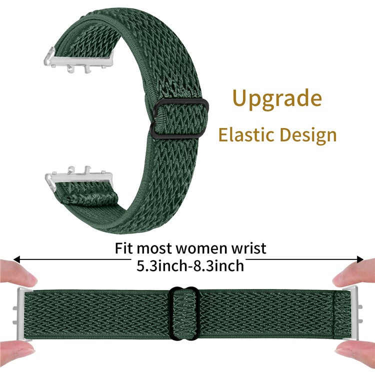 For Samsung Galaxy Fit3 SM-R390 Woven Watch Strap Adjustable Wrist Band with Silver Connector - Army Green