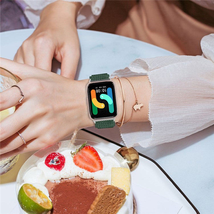 For Samsung Galaxy Fit3 SM-R390 Woven Watch Strap Adjustable Wrist Band with Silver Connector - Army Green