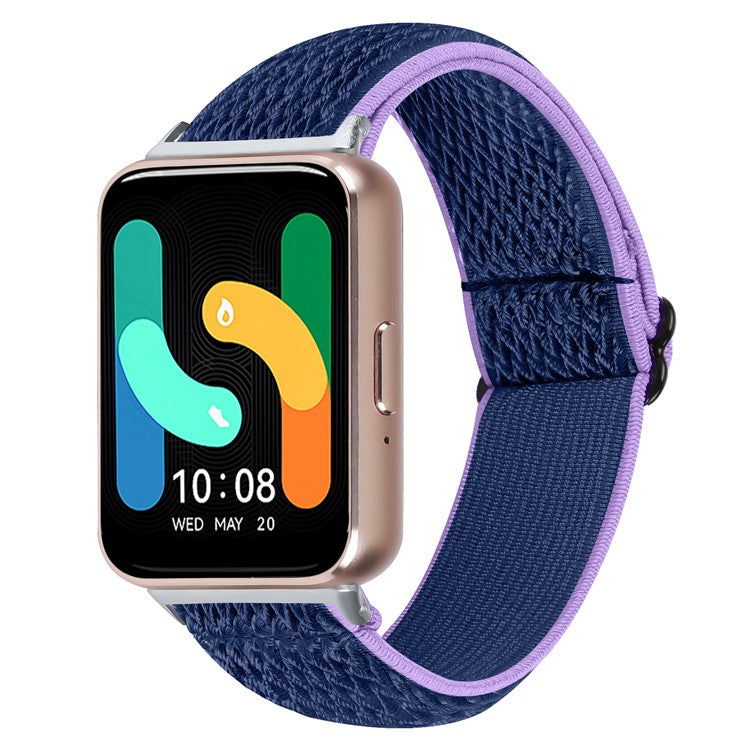For Samsung Galaxy Fit3 SM-R390 Woven Watch Strap Adjustable Wrist Band with Silver Connector - Purple+Blue