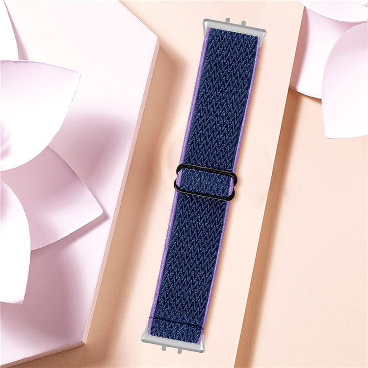 For Samsung Galaxy Fit3 SM-R390 Woven Watch Strap Adjustable Wrist Band with Silver Connector - Purple+Blue