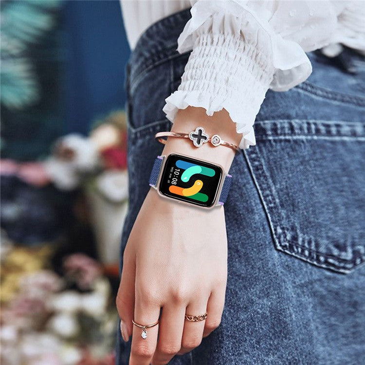 For Samsung Galaxy Fit3 SM-R390 Woven Watch Strap Adjustable Wrist Band with Silver Connector - Purple+Blue