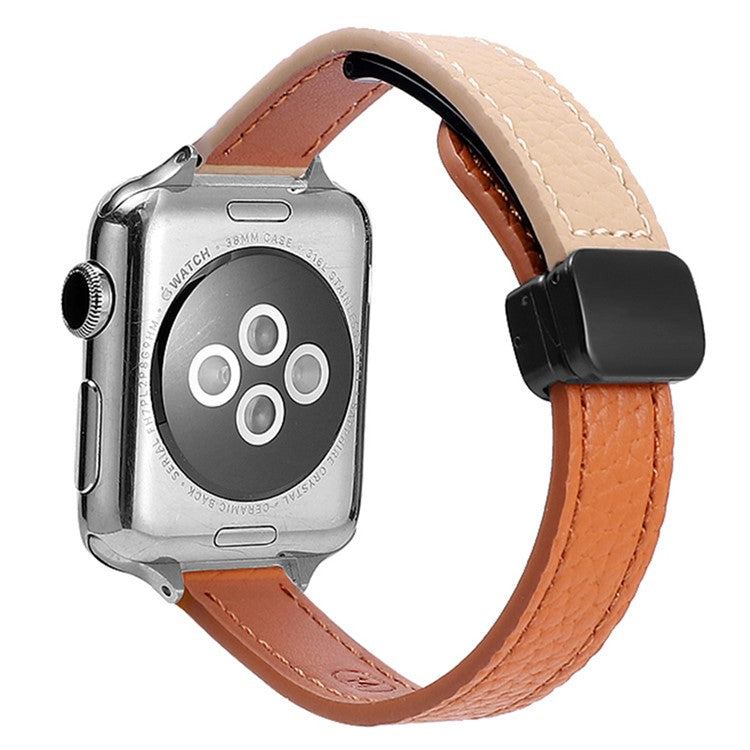 Magnetic Band For Apple Watch Series 10 42mm / 9 8 7 41mm / 6 5 4 SE (2023) SE (2022) SE 40mm / 3 2 1 38mm Microfiber Leather Strap - Orange+Apricot