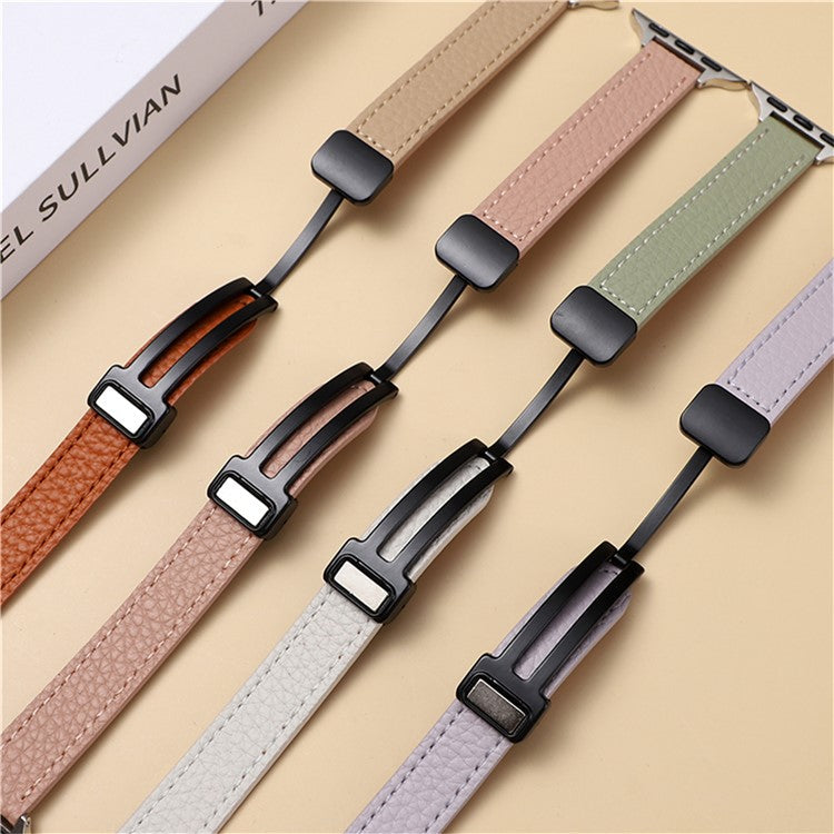 Magnetic Band For Apple Watch Series 10 42mm / 9 8 7 41mm / 6 5 4 SE (2023) SE (2022) SE 40mm / 3 2 1 38mm Microfiber Leather Strap - Orange+Apricot
