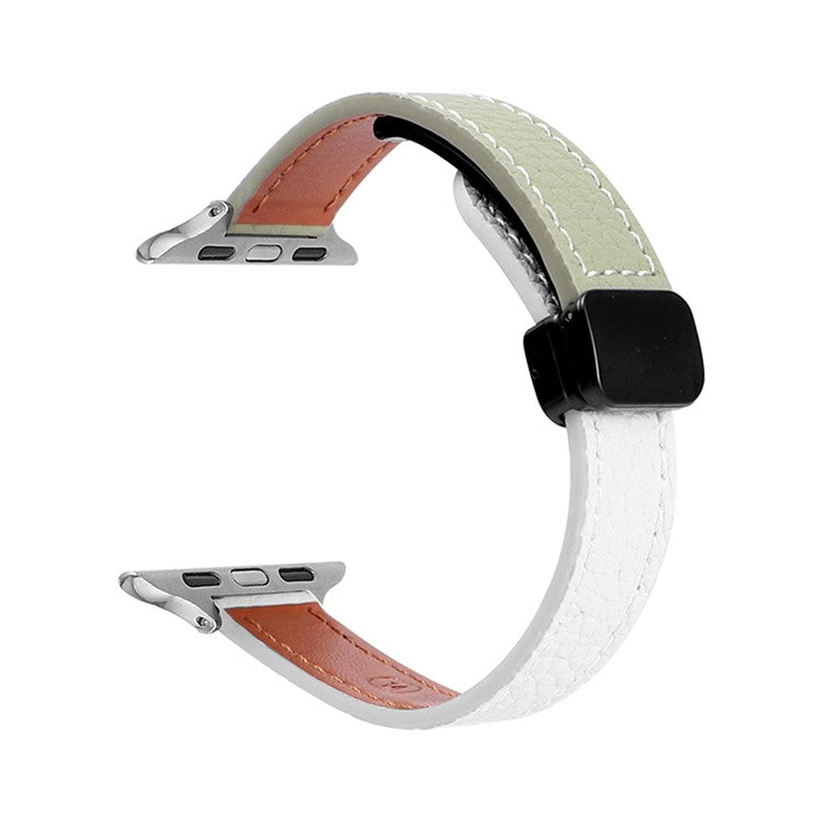 Magnetic Band For Apple Watch Series 10 42mm / 9 8 7 41mm / 6 5 4 SE (2023) SE (2022) SE 40mm / 3 2 1 38mm Microfiber Leather Strap - Beige Apricot+Avocado Green