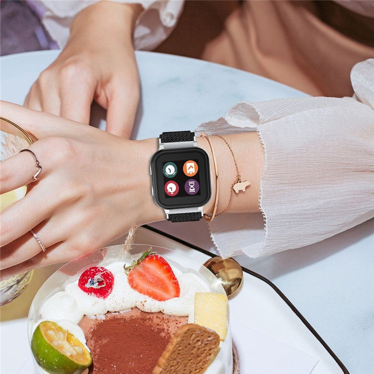 For Verizon Gizmo Watch 1 Wavy Pattern Elastic Wrist Band Woven Nylon Watch Strap - Black