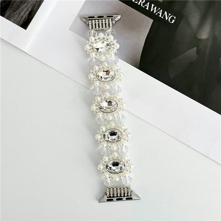 For Apple Watch 10 46mm / Ultra 2 / Ultra 49mm / 9 8 7 45mm / SE (2023) SE (2022) SE 6 5 4 44mm / 3 2 1 42mm Pearl Bracelet Watch Band - Rose Gold - Silver