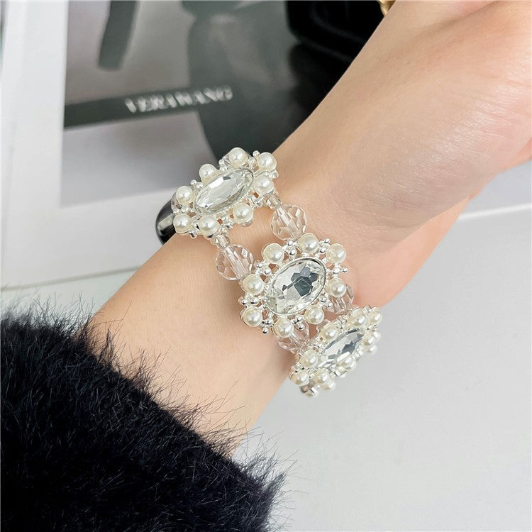 For Apple Watch 10 46mm / Ultra 2 / Ultra 49mm / 9 8 7 45mm / SE (2023) SE (2022) SE 6 5 4 44mm / 3 2 1 42mm Pearl Bracelet Watch Band - Rose Gold - Silver