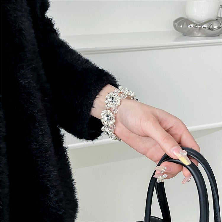 For Apple Watch 10 46mm / Ultra 2 / Ultra 49mm / 9 8 7 45mm / SE (2023) SE (2022) SE 6 5 4 44mm / 3 2 1 42mm Pearl Bracelet Watch Band - Rose Gold - Silver