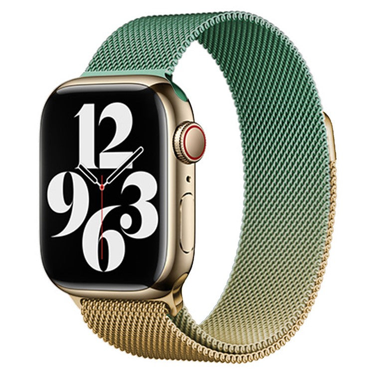 For Apple Watch 10 46mm / Ultra 2 / Ultra 49mm / 9 8 7 45mm / SE (2023) SE (2022) SE 6 5 4 44mm / 3 2 1 42mm Milanese Mesh Watchband - Gold+Light Green