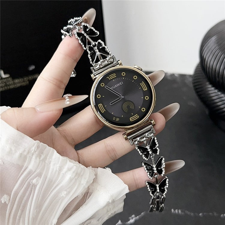 For Huawei Watch GT 4 41mm / Venu 3S / Forerunner 265S 18mm Strap Replacement Zinc Alloy Watch Band - Black+Butterfly
