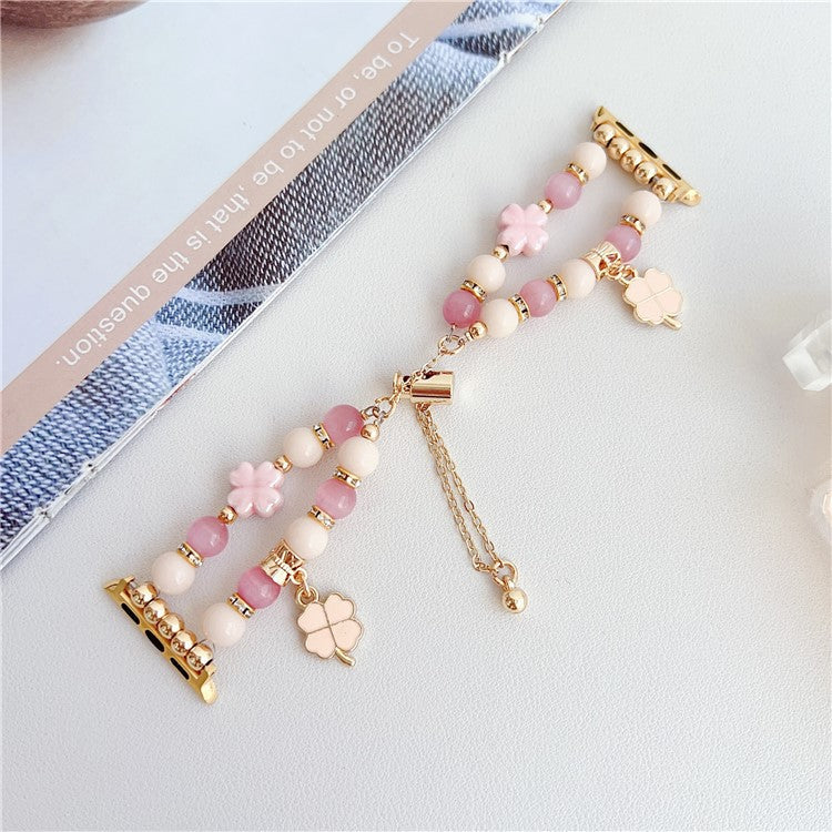 For Apple Watch Ultra 2 Ultra 49mm / 9 8 7 45mm / 6 5 4 SE (2023) SE (2022) SE 44mm / 3 2 1 42mm Clover Design Beaded Band - Pink