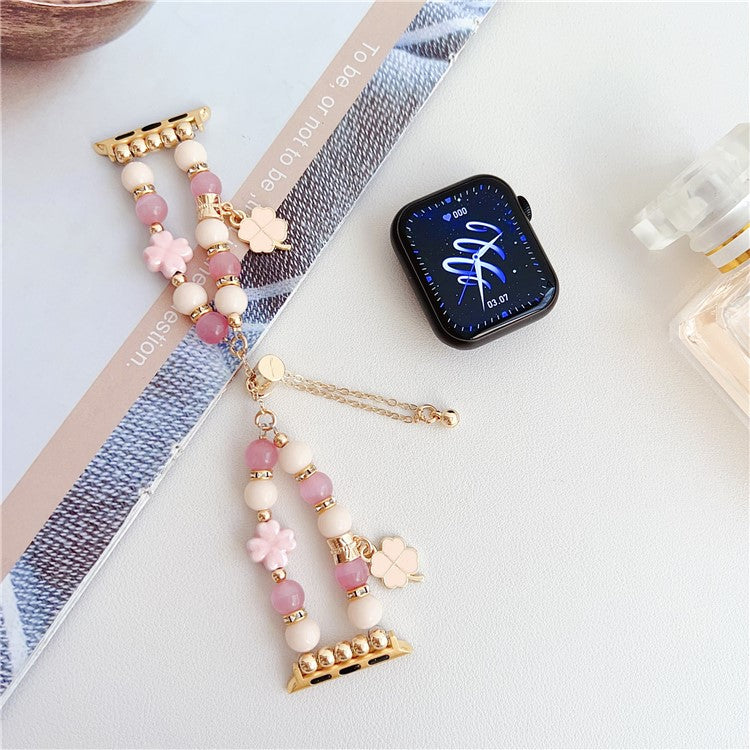 For Apple Watch Ultra 2 Ultra 49mm / 9 8 7 45mm / 6 5 4 SE (2023) SE (2022) SE 44mm / 3 2 1 42mm Clover Design Beaded Band - Pink