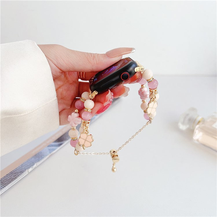For Apple Watch Ultra 2 Ultra 49mm / 9 8 7 45mm / 6 5 4 SE (2023) SE (2022) SE 44mm / 3 2 1 42mm Clover Design Beaded Band - Pink