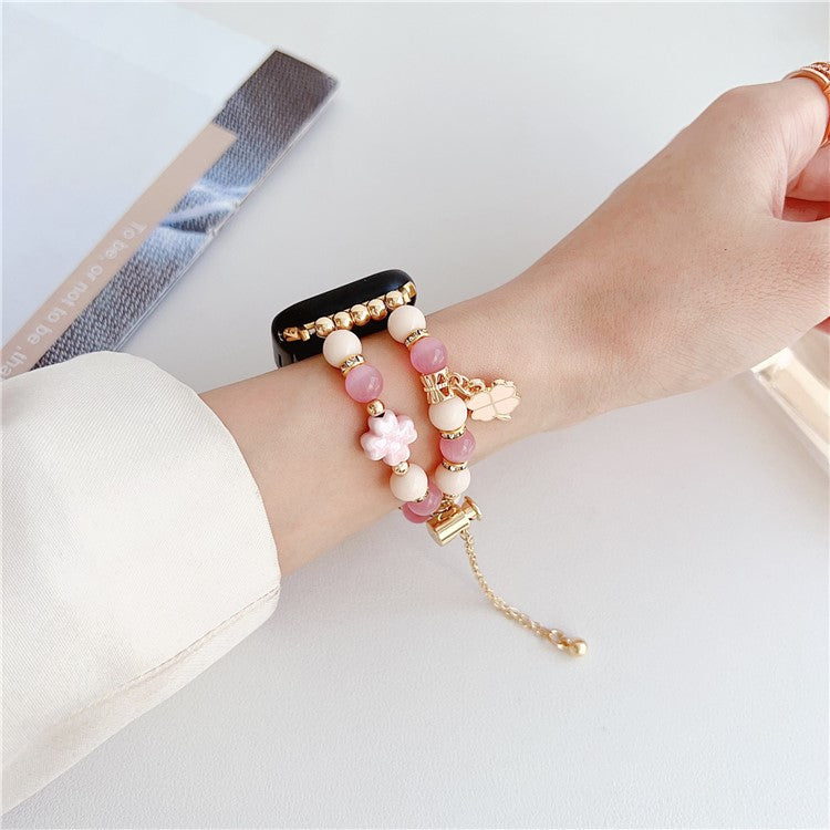 For Apple Watch Ultra 2 Ultra 49mm / 9 8 7 45mm / 6 5 4 SE (2023) SE (2022) SE 44mm / 3 2 1 42mm Clover Design Beaded Band - Pink