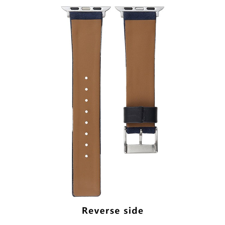 For Apple Watch 10 46mm / Ultra 2 / Ultra 49mm / 9 8 7 45mm / SE (2023) SE (2022) SE 6 5 4 44mm / 3 2 1 42mm Denim+PU Leather Wrist Band - Blue Dyeing+Brown