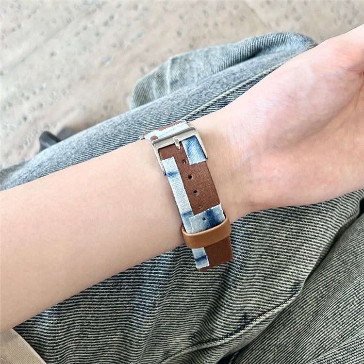 For Apple Watch 10 46mm / Ultra 2 / Ultra 49mm / 9 8 7 45mm / SE (2023) SE (2022) SE 6 5 4 44mm / 3 2 1 42mm Denim+PU Leather Wrist Band - Blue Dyeing+Brown