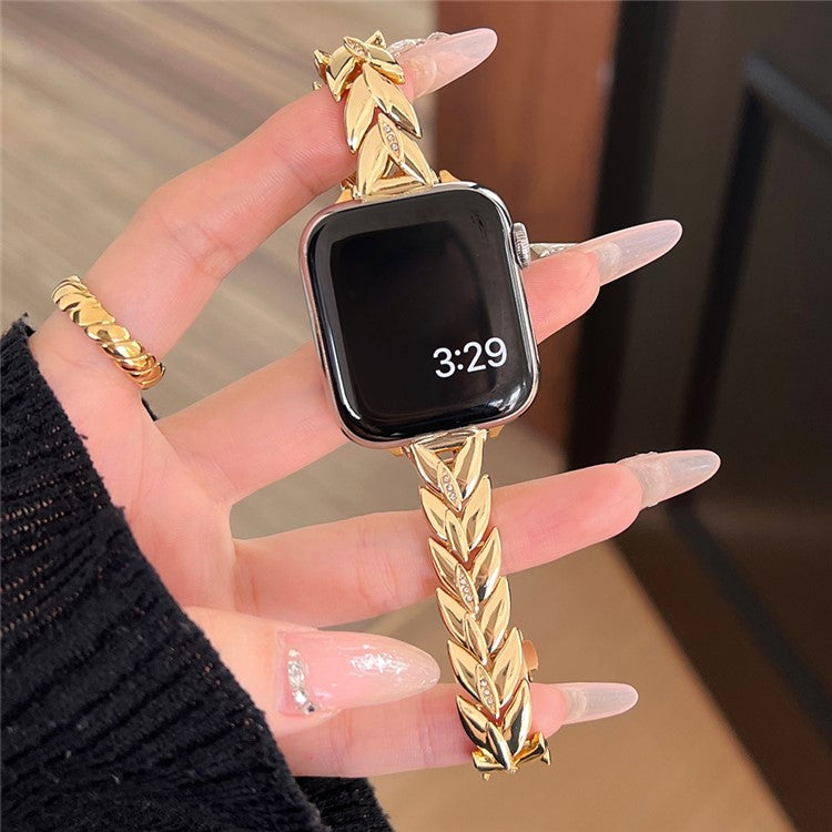 For Apple Watch 10 46mm / Ultra 2 / Ultra 49mm / 9 8 7 45mm / SE (2023) SE (2022) SE 6 5 4 44mm / 3 2 1 42mm Wheat Spike Zinc Alloy Wristband - Gold