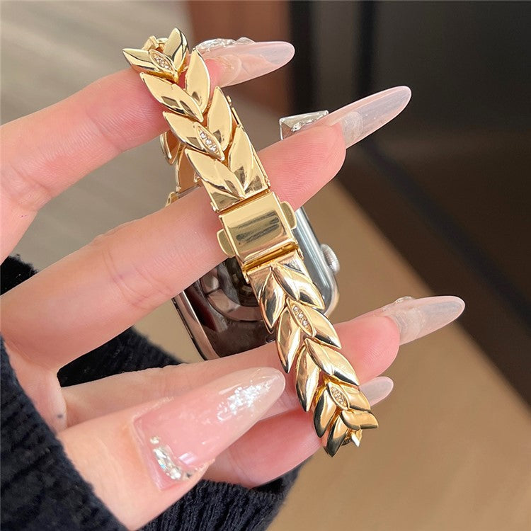 For Apple Watch 10 46mm / Ultra 2 / Ultra 49mm / 9 8 7 45mm / SE (2023) SE (2022) SE 6 5 4 44mm / 3 2 1 42mm Wheat Spike Zinc Alloy Wristband - Gold