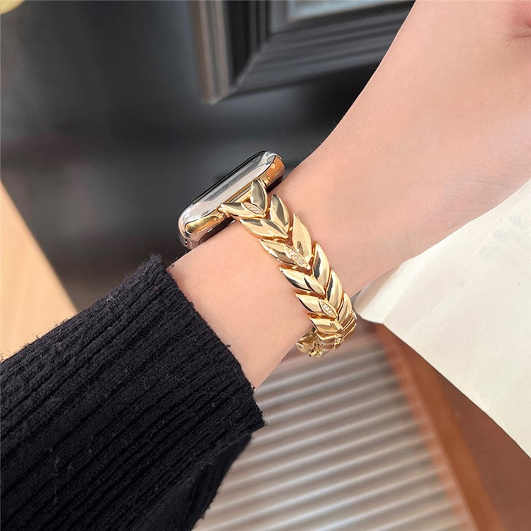 For Apple Watch 10 46mm / Ultra 2 / Ultra 49mm / 9 8 7 45mm / SE (2023) SE (2022) SE 6 5 4 44mm / 3 2 1 42mm Wheat Spike Zinc Alloy Wristband - Gold