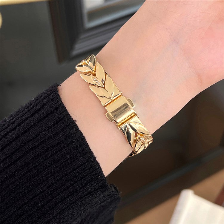 For Apple Watch 10 46mm / Ultra 2 / Ultra 49mm / 9 8 7 45mm / SE (2023) SE (2022) SE 6 5 4 44mm / 3 2 1 42mm Wheat Spike Zinc Alloy Wristband - Gold