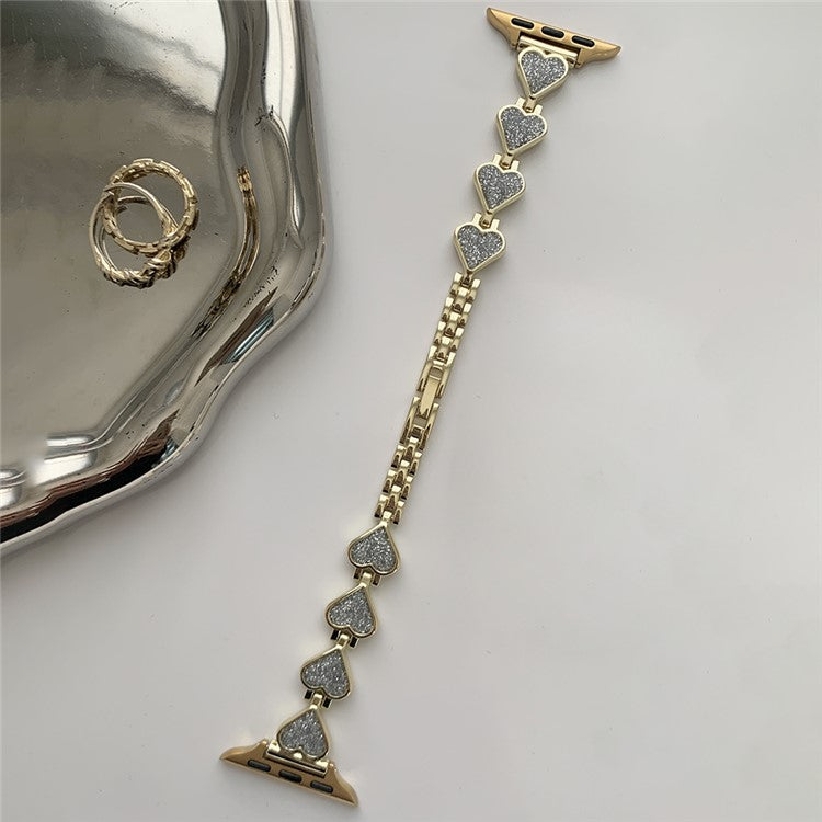 Zinc Alloy Band for Apple Watch 10 46mm / Ultra 2 / Ultra 49mm / 9 8 7 45mm / SE (2023) SE (2022) SE 6 5 4 44mm / 3 2 1 42mm Heart Design Strap - Gold