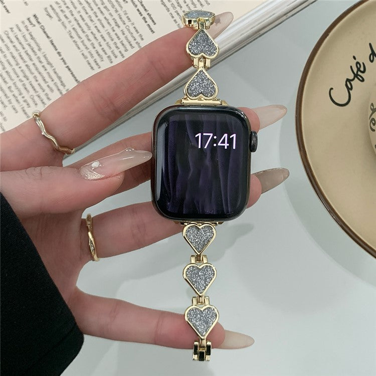 Zinc Alloy Band for Apple Watch 10 46mm / Ultra 2 / Ultra 49mm / 9 8 7 45mm / SE (2023) SE (2022) SE 6 5 4 44mm / 3 2 1 42mm Heart Design Strap - Gold