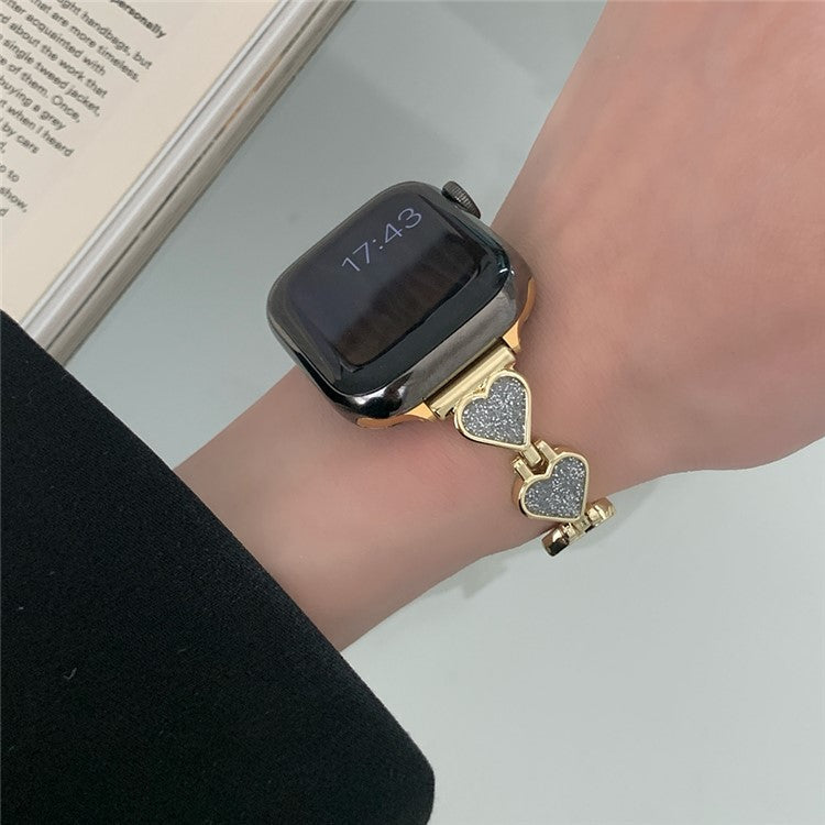 Zinc Alloy Band for Apple Watch 10 46mm / Ultra 2 / Ultra 49mm / 9 8 7 45mm / SE (2023) SE (2022) SE 6 5 4 44mm / 3 2 1 42mm Heart Design Strap - Gold