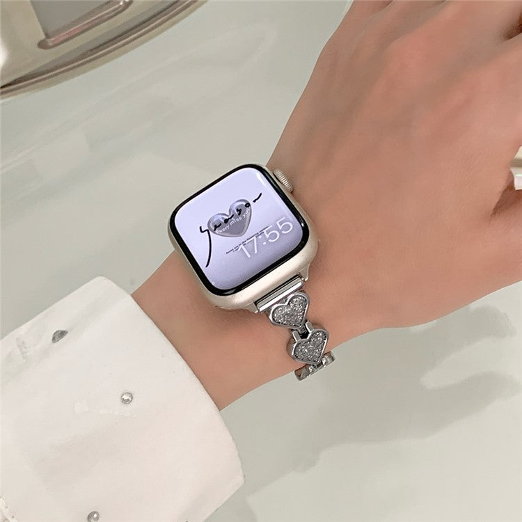 Zinc Alloy Band for Apple Watch 10 46mm / Ultra 2 / Ultra 49mm / 9 8 7 45mm / SE (2023) SE (2022) SE 6 5 4 44mm / 3 2 1 42mm Heart Design Strap - Silver
