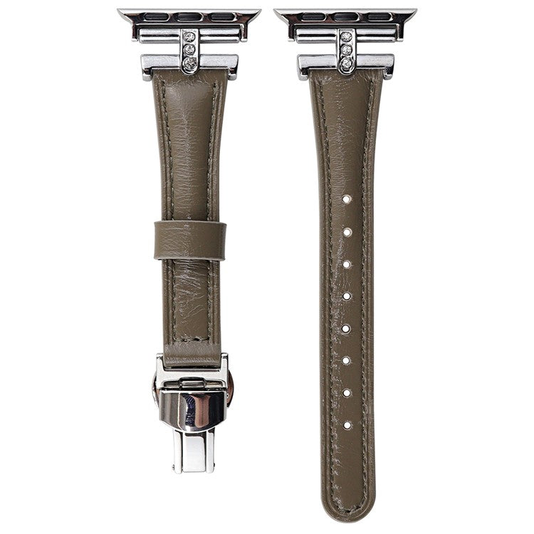 Rhinestone Decor Strap For Apple Watch Series 10 42mm / 9 8 7 41mm / SE (2023) SE (2022) SE 6 5 4 40mm / 3 2 1 38mm Genuine Cow Leather Band - Coffee