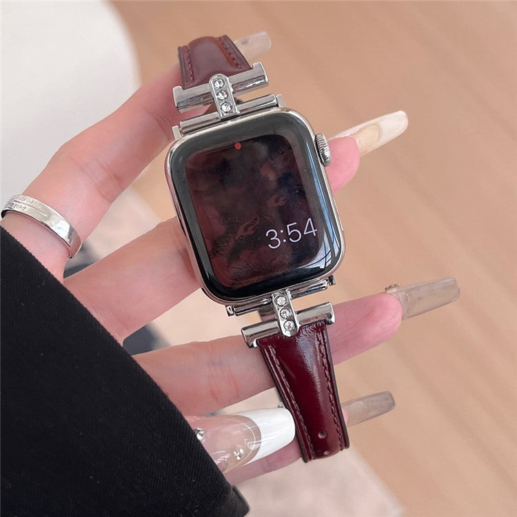 For Apple Watch 10 46mm / Ultra 2 / Ultra 49mm / 9 8 7 45mm / SE (2023) SE (2022) SE 6 5 4 44mm / 3 2 1 42mm Genuine Cow Leather Strap - Reddish Brown