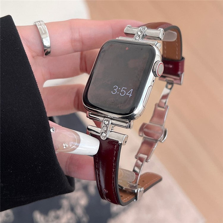 For Apple Watch 10 46mm / Ultra 2 / Ultra 49mm / 9 8 7 45mm / SE (2023) SE (2022) SE 6 5 4 44mm / 3 2 1 42mm Genuine Cow Leather Strap - Reddish Brown