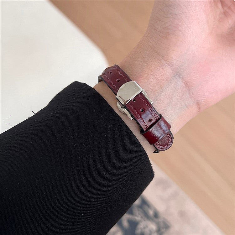 For Apple Watch 10 46mm / Ultra 2 / Ultra 49mm / 9 8 7 45mm / SE (2023) SE (2022) SE 6 5 4 44mm / 3 2 1 42mm Genuine Cow Leather Strap - Reddish Brown