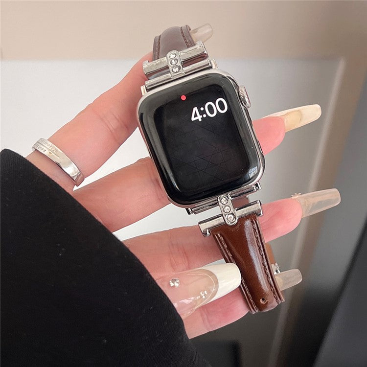 For Apple Watch 10 46mm / Ultra 2 / Ultra 49mm / 9 8 7 45mm / SE (2023) SE (2022) SE 6 5 4 44mm / 3 2 1 42mm Genuine Cow Leather Strap - Wine Red