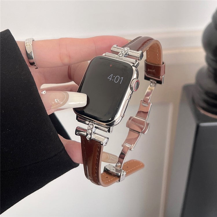 For Apple Watch 10 46mm / Ultra 2 / Ultra 49mm / 9 8 7 45mm / SE (2023) SE (2022) SE 6 5 4 44mm / 3 2 1 42mm Genuine Cow Leather Strap - Wine Red
